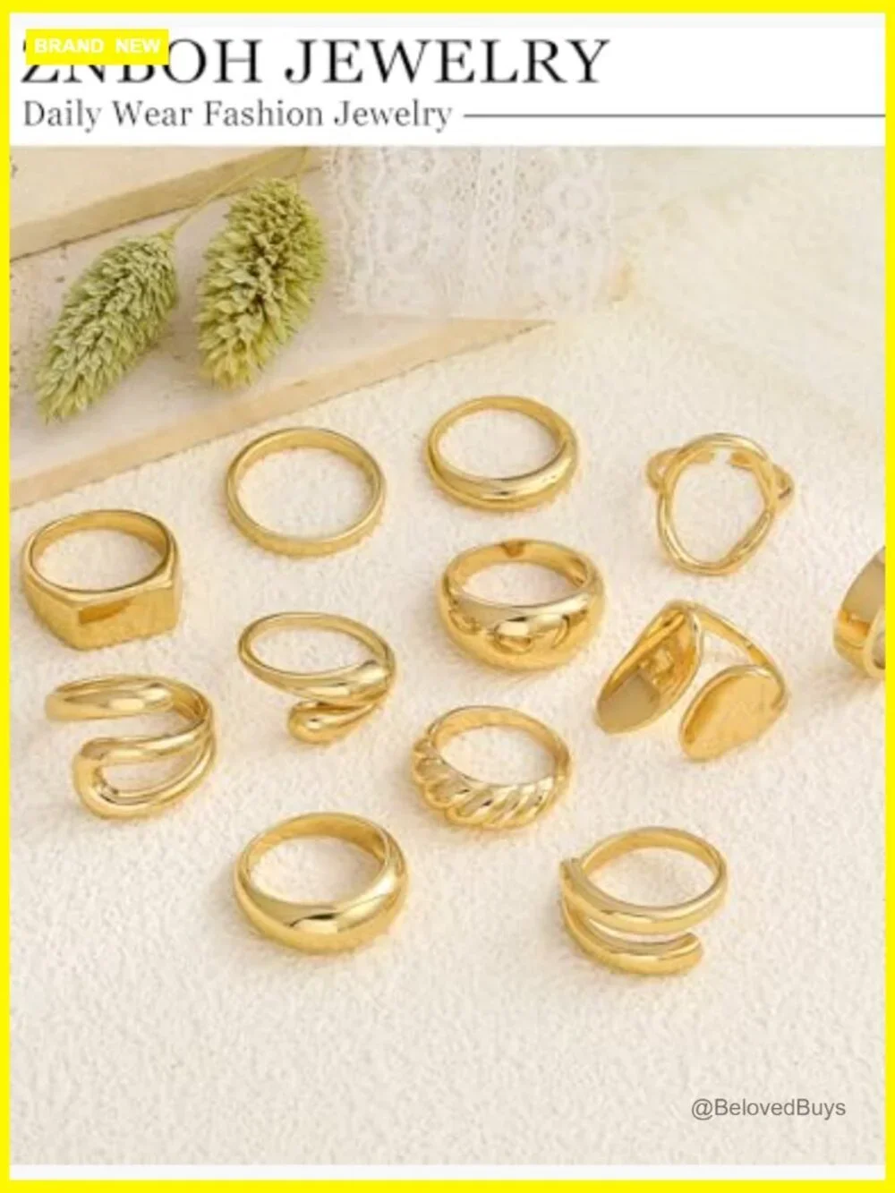 12 Piece Chunky Gold Stackable Rings Set Statement Jewelry Band Non Tarnish
